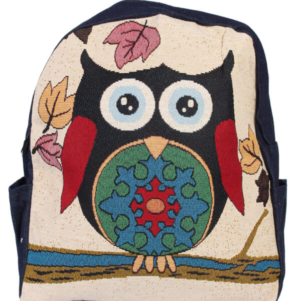 Ladies Owl Printed Bag With Denim Details – Black Owl