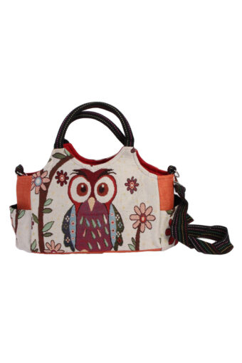 Womens Owl Printed Bag- Cream