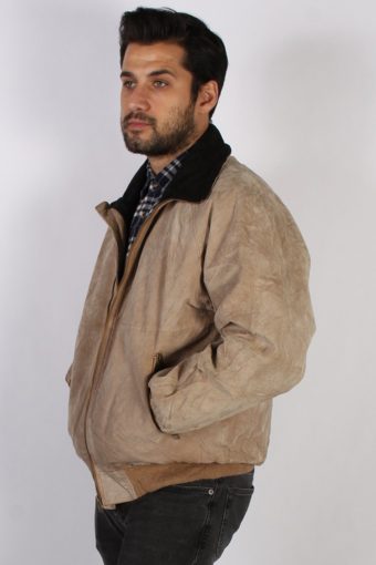 Vintage Denver Hayes Suede Leather Coat Jacket Chest:48 Beige