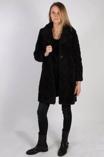Vintage Y.O.U. Faux Fur Womens Coat Jacket Bust:36 Black