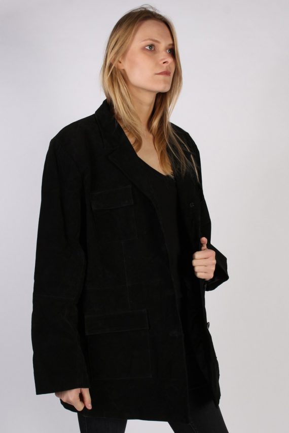 Vintage The Career Suede Ladies Coat Jacket Bust:55 Black -C963-70159