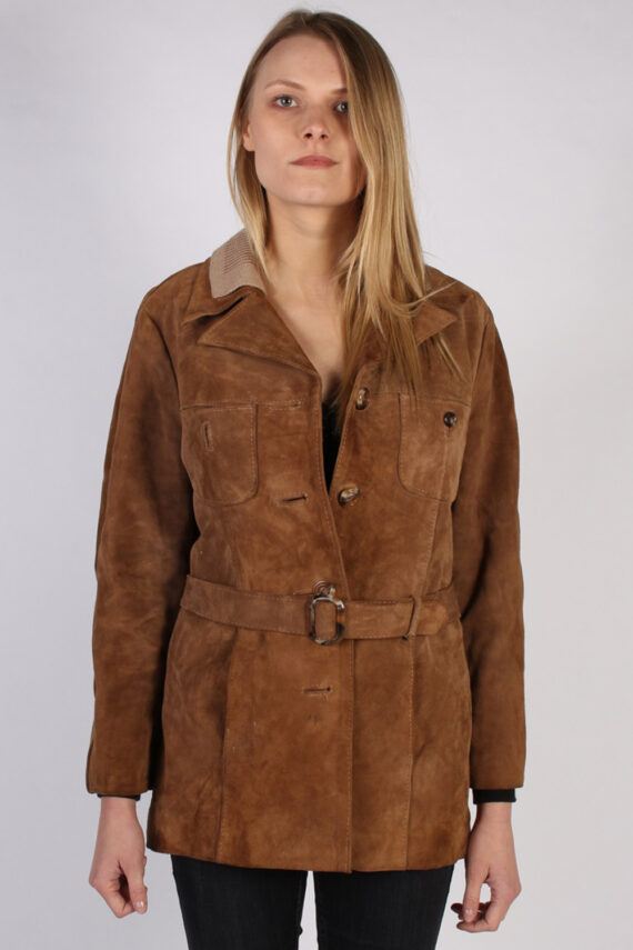 Vintage Genuine Suede Womens Coat Jacket  Bust:40 Brown