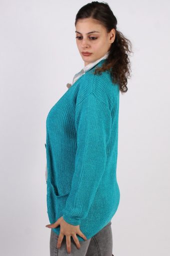 Women Jumper 90s Jean Yves Knit Design Cardigan Turquoise M