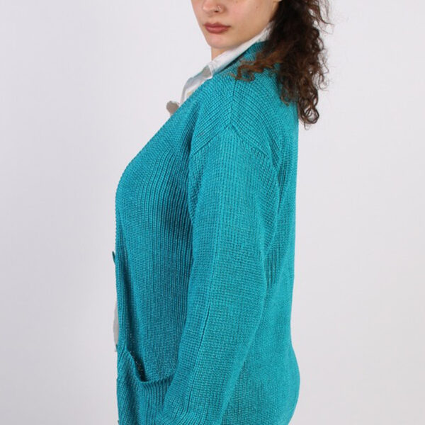 Women Jumper 90s Jean Yves Knit Design Cardigan Turquoise M
