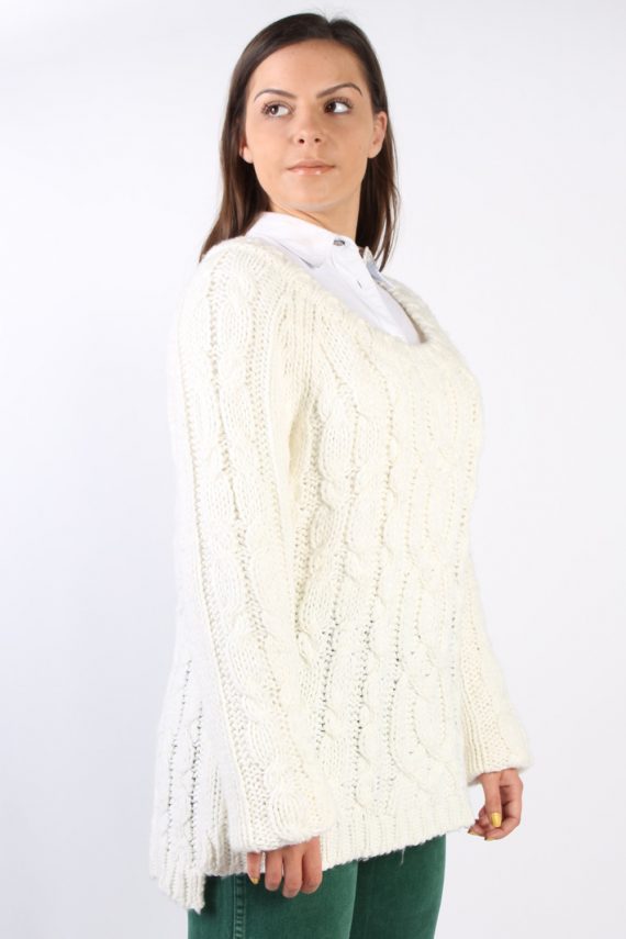 Women Cable Knit Jumper Clock House White XL