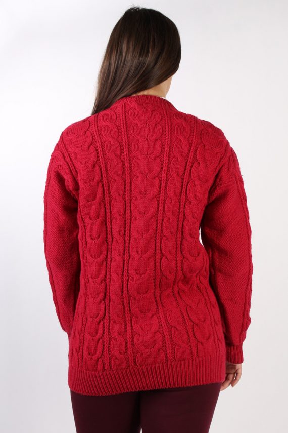 90s Retro Cable Knit Jumper Red M