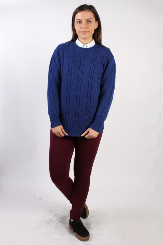 90s Retro Cable Knit Jumper Navy M