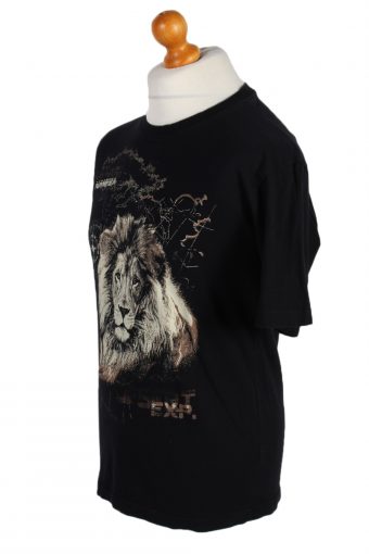 Vintage Atlas Remake Lion Printed Safari T-Shirt L Black TS241-91906