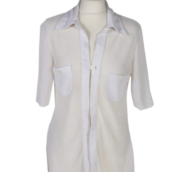 Women 90s Shirt Blouses Short Sleeve White L