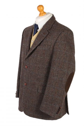 Harris Tweed Blazer Jacket Digel Windowpane Patched Brown L