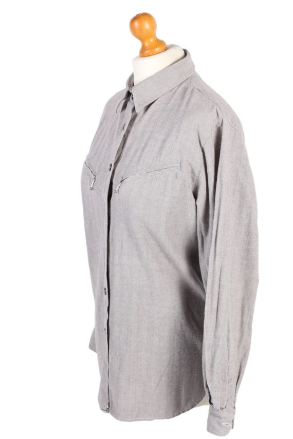Vintage Flannel Shirt 90s Printed Corduroy L Grey SH3536-100563