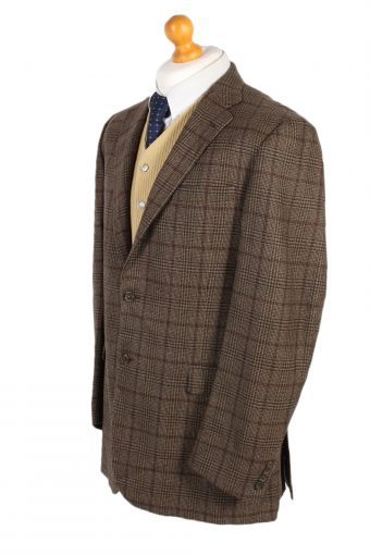 Vintage Burberry's Bond Street Window Pane Blazer Jacket Chest 43 Brown HT2515-101240
