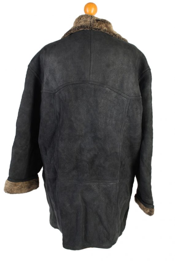 Vintage Fur Lined Coat Sheepskin Leather XL Black