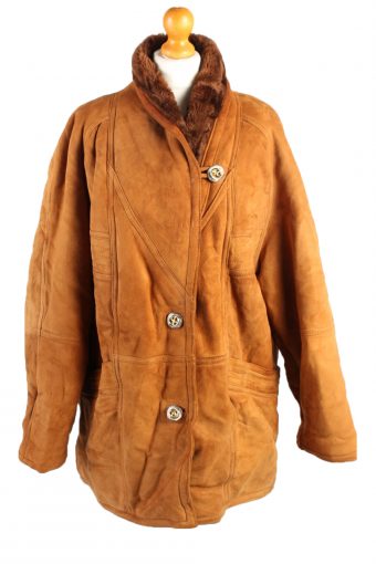 Vintage Fur Lined Coat Sheepskin Leather M Camel