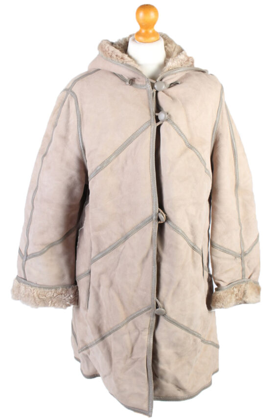 Vintage Fur Lined Coat Sheepskin Leather M Beige