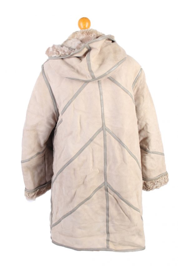 Vintage Fur Lined Coat Sheepskin Leather M Beige