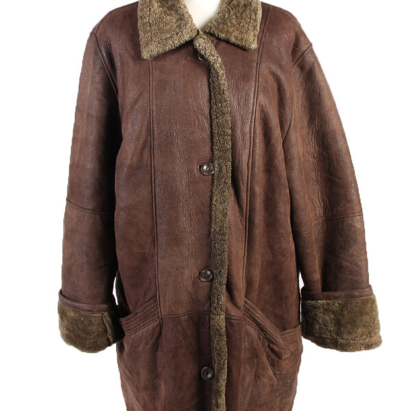 Shearling Tan Jacket Vintage Sheepskin Leather XL Brown