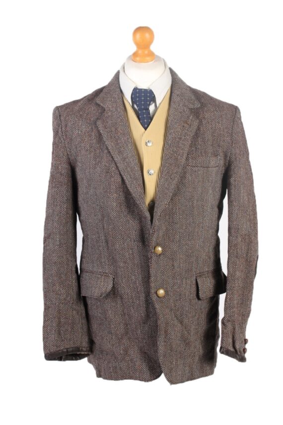 Vintage Harris Tweed Roger David Herringbone Blazer Jacket Size 44 Brown HT2542-0