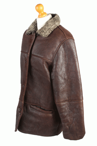 Vintage Leather Coat Sheepskin Fur Lined M Brown