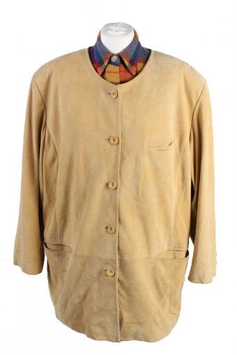 Vintage Suede Leather Jacket Full Button Lined Light Weight Camel