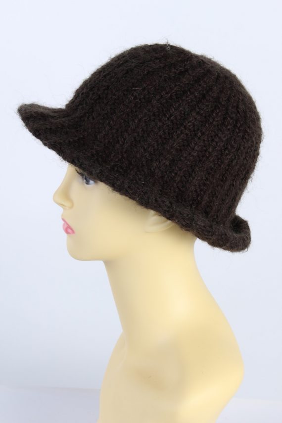 Vintage Knit Winter Hat With Small Brim Warmest 90s Brown - HAT601-119364