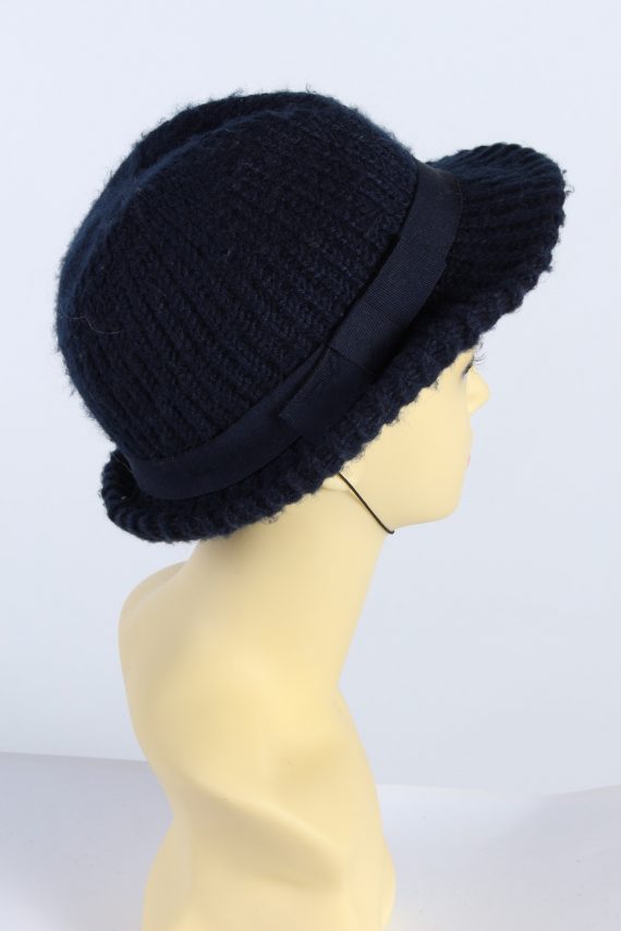 Vintage Knit Winter Hat With Stylish Belt 1990s Navy - HAT610-119328