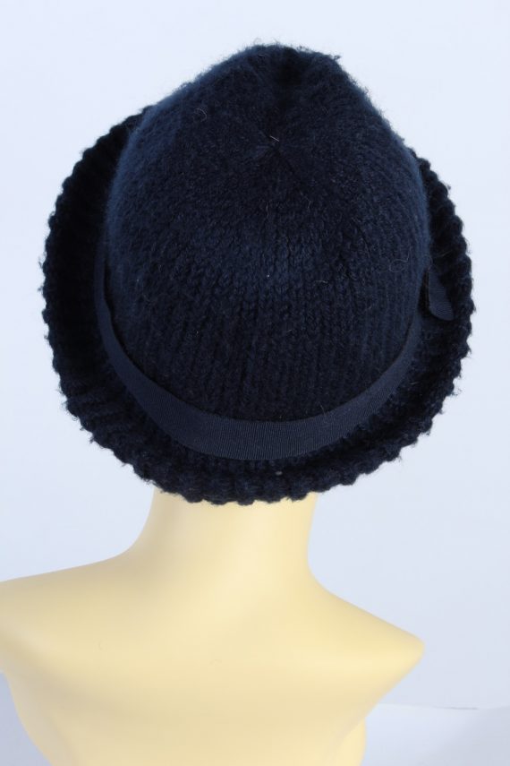 Vintage Knit Winter Hat With Stylish Belt 1990s Navy - HAT610-119329