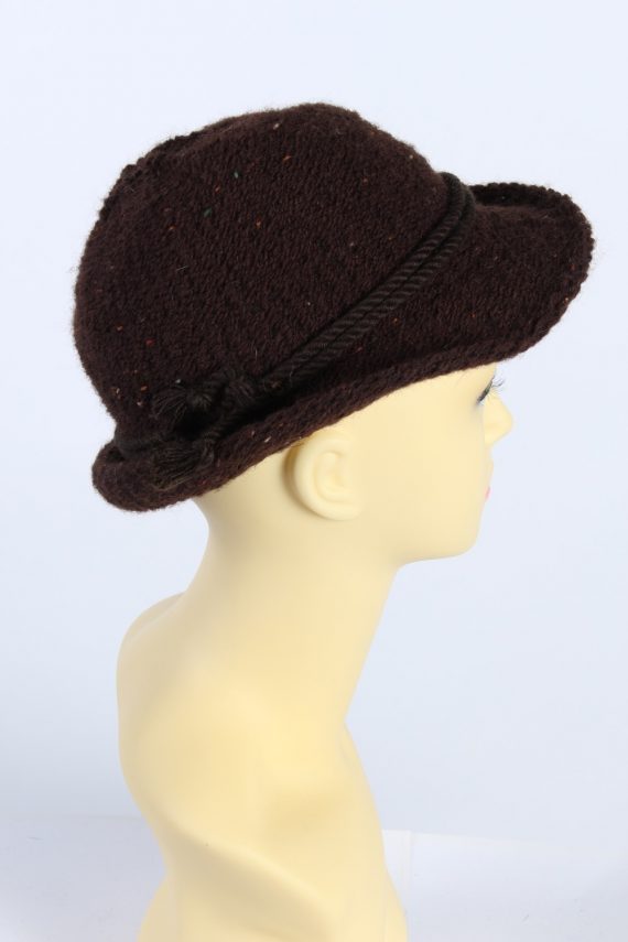 Vintage Knit Winter Hat With Stylish Belt 1990s Brown - HAT627-119269