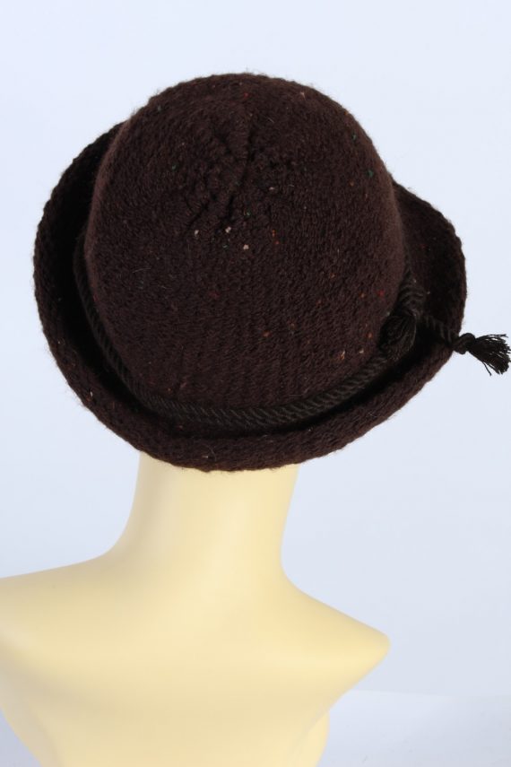 Vintage Knit Winter Hat With Stylish Belt 1990s Brown - HAT627-119270