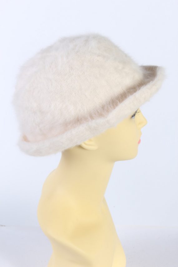 Vintage Kangora Angora Soft 1990s Fashion Brimmed Winter Hat White HAT882-121354