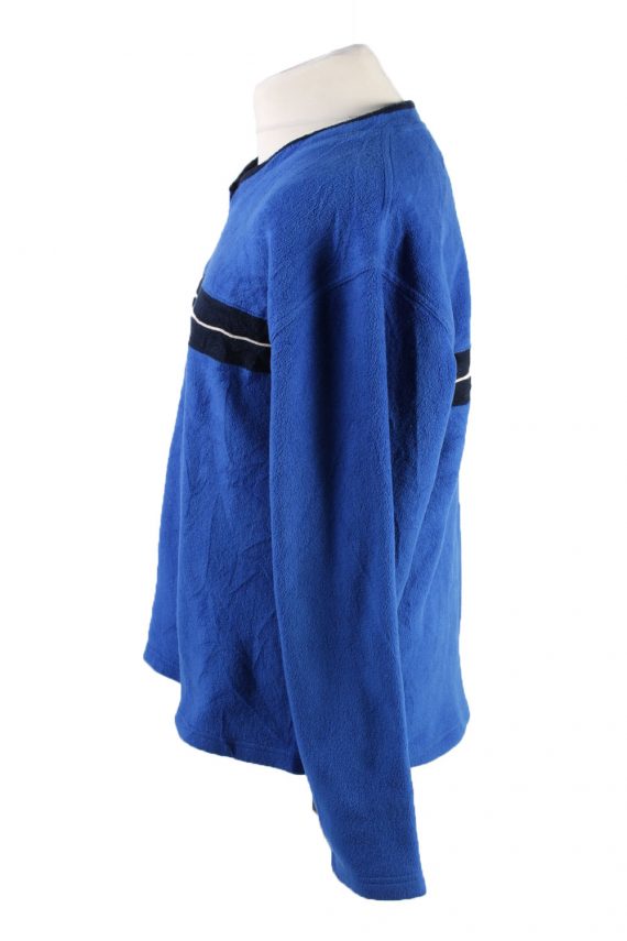 Fleece Sweatshirt V Neck 90s Blue L