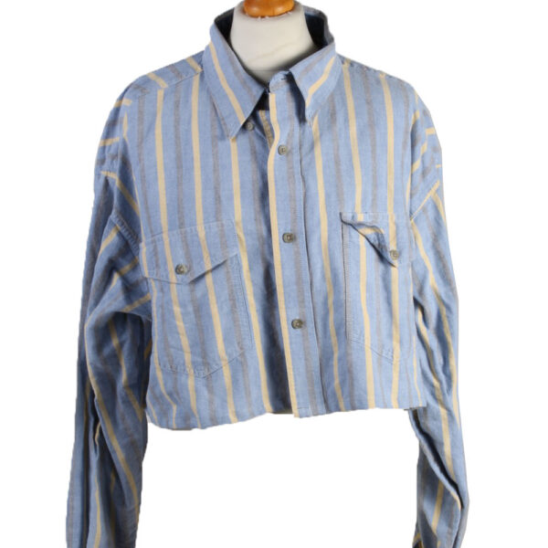 Wrangler Womens Croped Top Shirt Long Sleeve Remake Blue L/XL