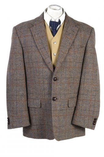 Harris Tweed Blazer Jacket Classic Windowpane Brown L