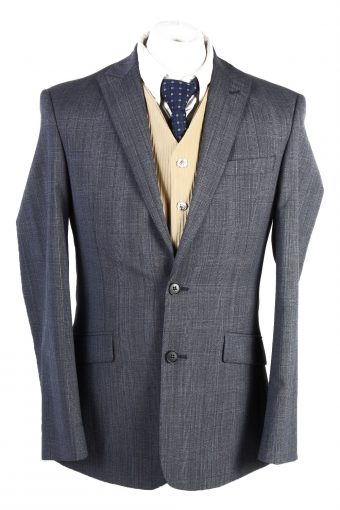 Mens Blazer Jacket Lined Wool Checkered Slim fit 38R Grey M