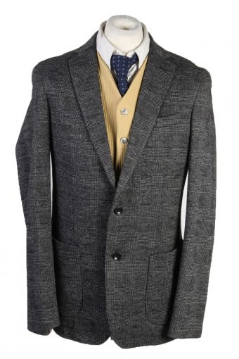 Mens Blazer Jacket Wool Blended Checkered Classic Fit 40L Grey L