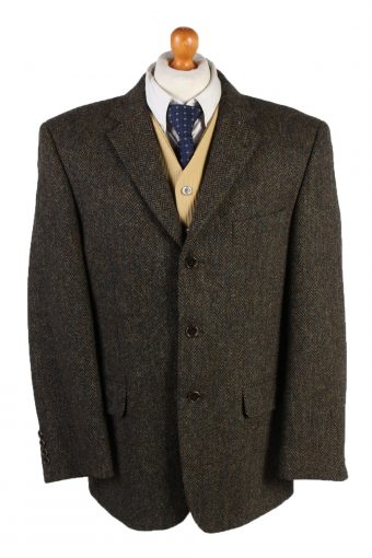 Harris Tweed Blazer Jacket Herringbone Dark Brown XL