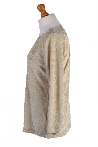 Vintage Womens Velvet Blouse Top Long Sleeve Chest 40" Beige LB322-131700