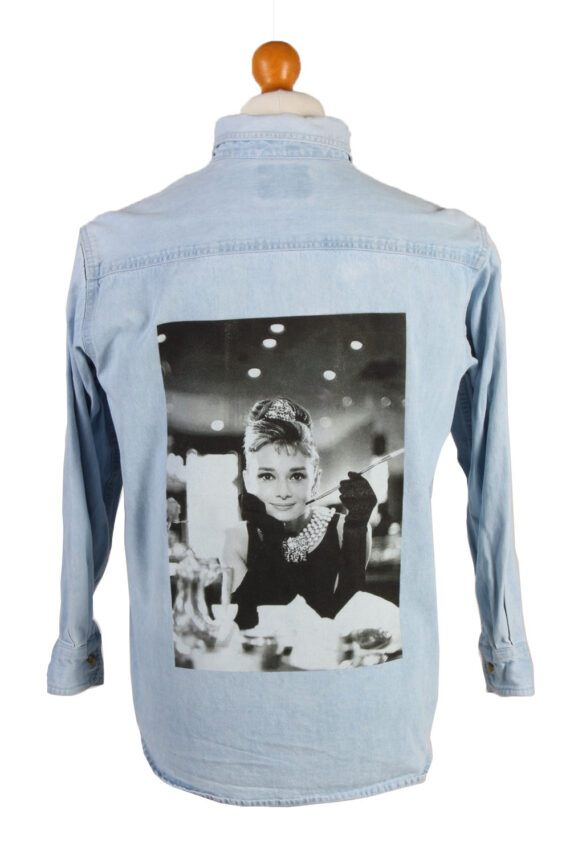 Lee Denim Shirt Remake Audrey Hepburn Printed Long Sleeve Ice Blue M