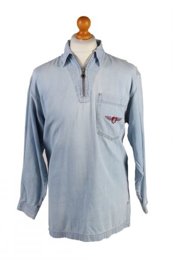 Vintage Body Clove Rolling Stones Lips Printed Unisex Long Sleeve Denim Shirt L Ice Blue SH3974-132132