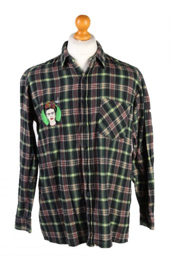 Vintage Vesta Rolling Stones Lips Printed Unisex Long Sleeve Flannel Shirt 42 Green SH3975-132136