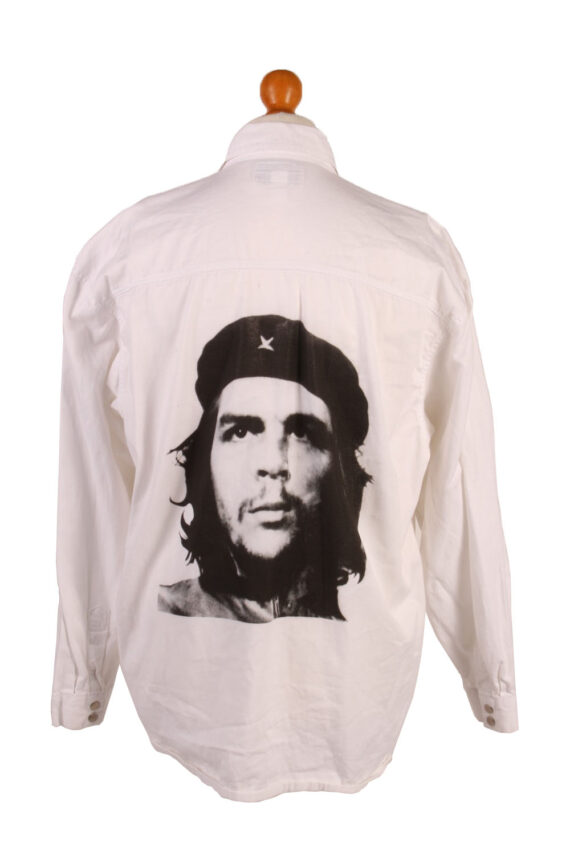 Che Guevara Printed Remake Denim Shirt Long Sleeve White XL