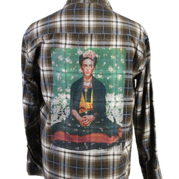 Flannel Shirt Remake Frida Printed Long Sleeve Brown M