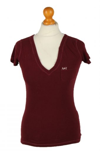 Abercrombie & Finch Womens T-Shirt Tee Deep V Neck Bordeaux XS
