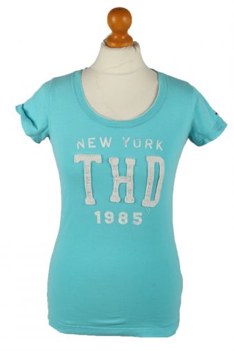 Tommy Hilfiger Womens T-Shirt Tee Wide Neck Turquoise M