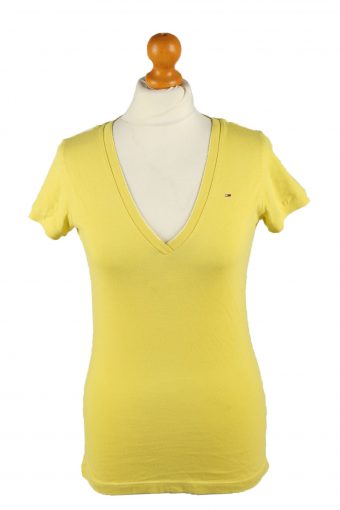 Tommy Hilfiger Womens T-Shirt Tee Deep V Neck Yellow L