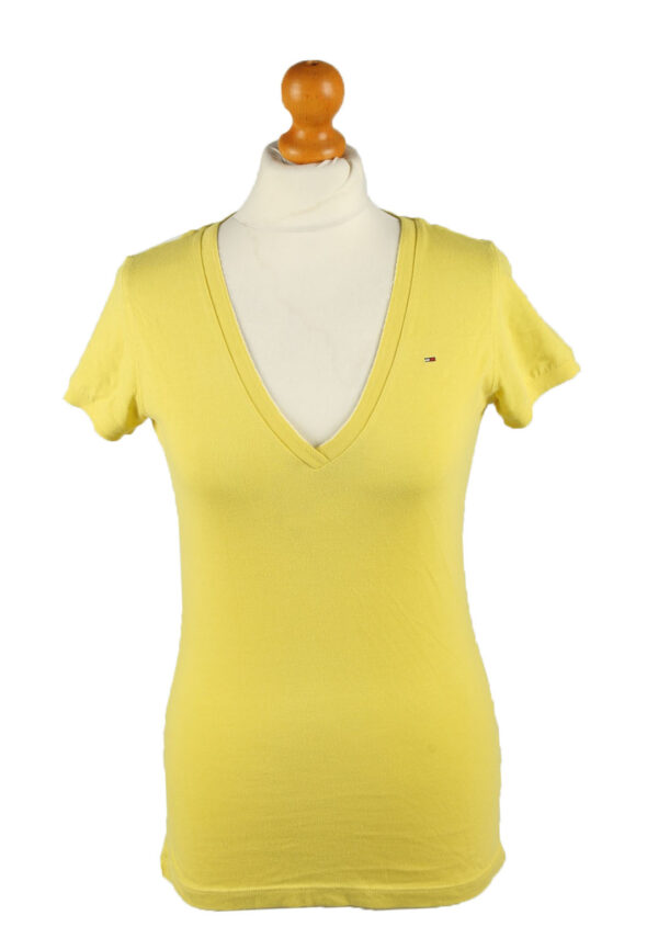 Tommy Hilfiger Womens T-Shirt Tee Deep V Neck Yellow L