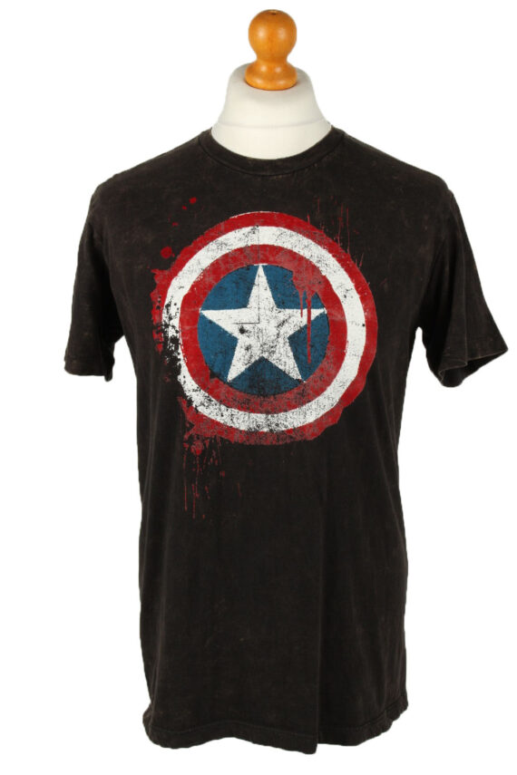 90s T-Shirt Tee Distressed Captain America Shield Logo Black L