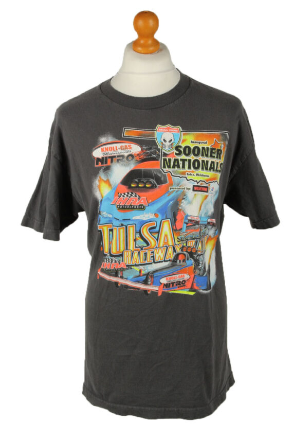 90s Printed T-Shirt Top Tulsa Raceway Grey L