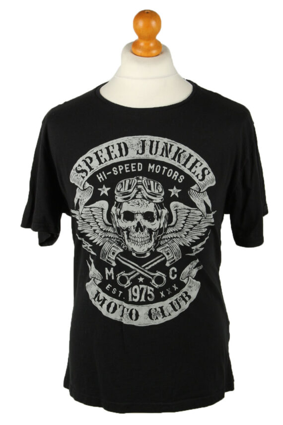 Speed Junkies T-Shirt Tee Top Moto Club Printed Crew Neck Black L