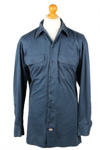Dickies Work Shirt Workwear Button Up Long Sleeve Dark Blue L